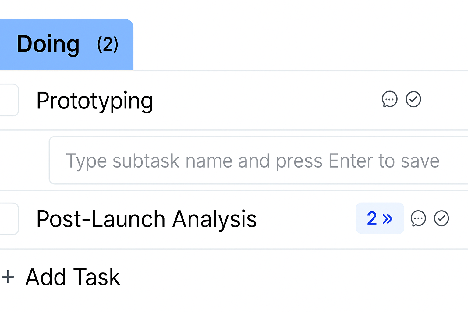 Task Management Interface showing task creation and organization features